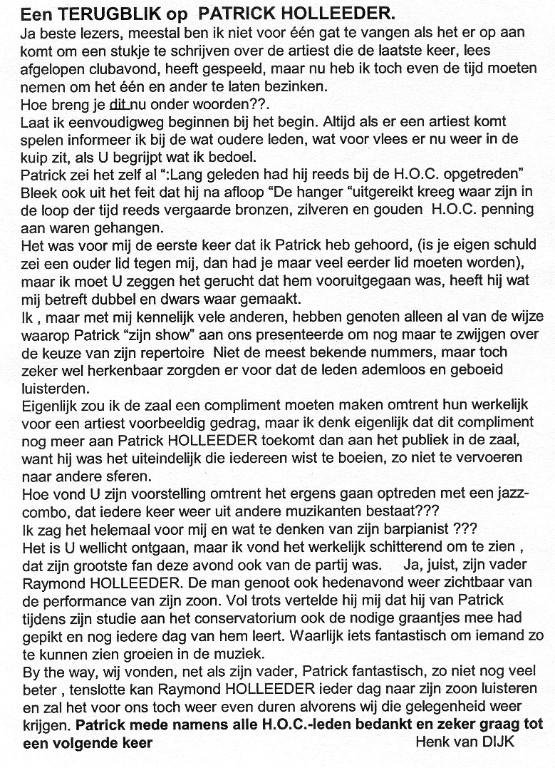 Recensie Gastoptreden Patrick Holleeder bij HOC, 17 september 2001