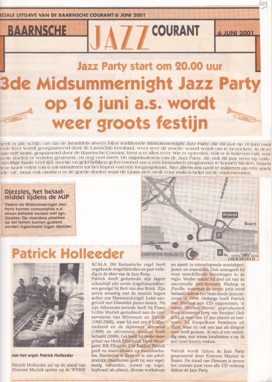 Patrick speelt tijdens de 3e Midsummernight Jazz Party, 16 juni 2001