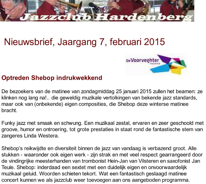 Recensie Shebop bij Jazzclub Hardenberg, 25 januari 2015 Recensie Shebop bij Jazzclub Hardenberg, 25 januari 2015