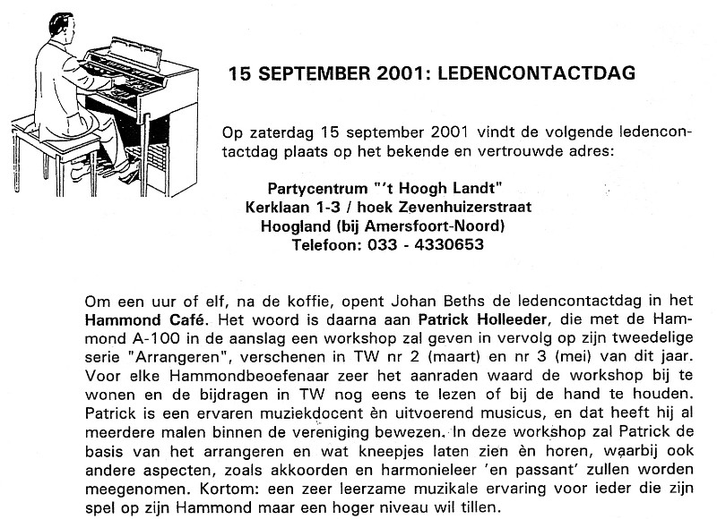Patrick Holleeder Workshop Arrangeren voor Hammondclub, 15 september 2001