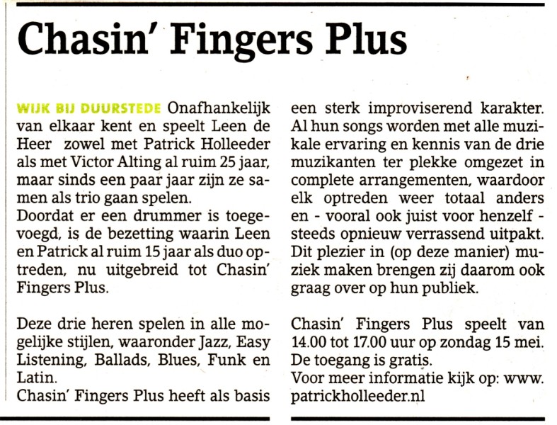 Persbericht Chasin'Fingers Plus