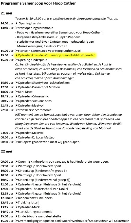 Programma SamenLoop voor Hoop Cothen 2016