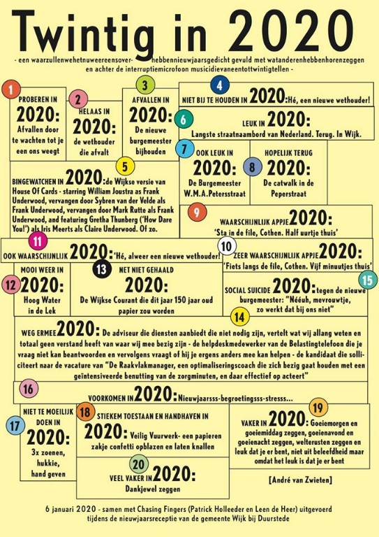 © 'Twintig in 2020', nieuwjaarsgedicht geschreven door André van Zwieten, 6 januari 2020 © 'Twintig in 2020', nieuwjaarsgedicht geschreven door André van Zwieten, 6 januari 2020